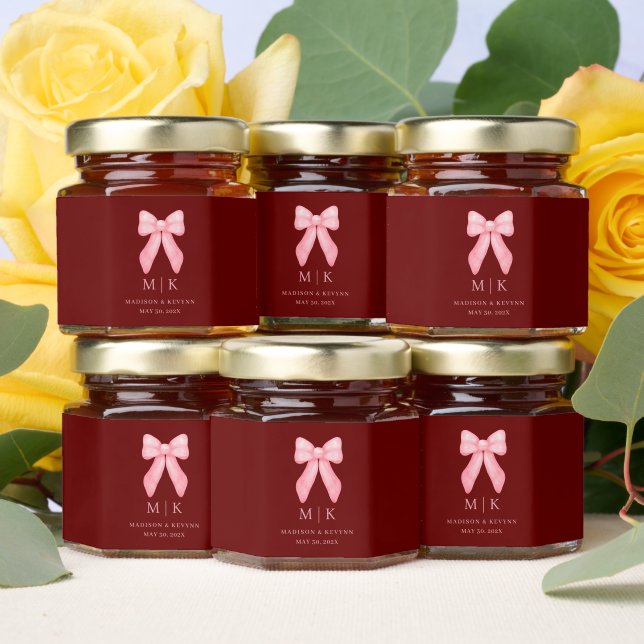 Whimsical Doodle Pink Bow | Wedding Honey Jar Favors (Insitu)