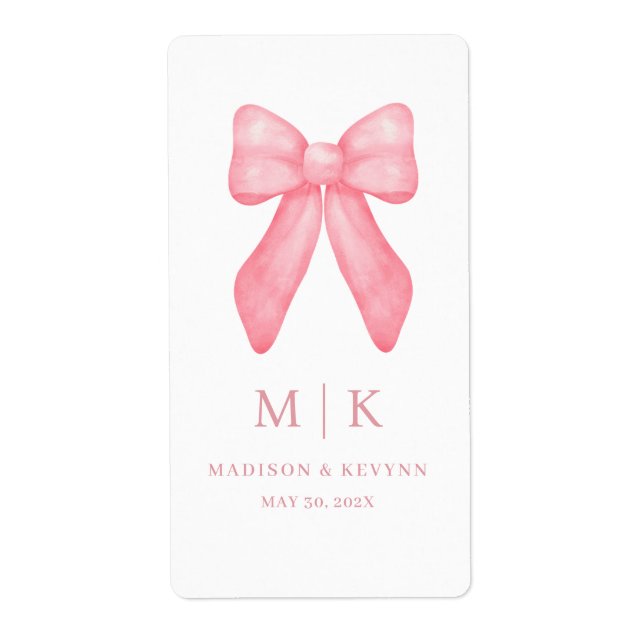 Whimsical Doodle Pink Bow | Wedding Label (Front)