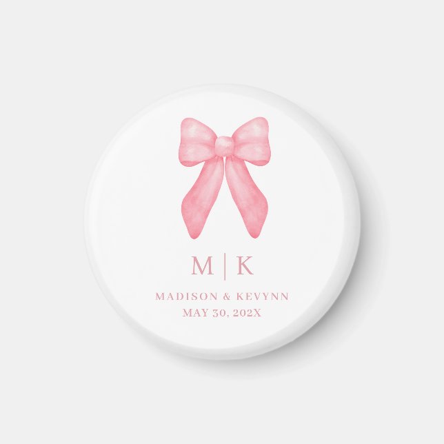 Whimsical Doodle Pink Bow | Wedding  Magnet (Front)
