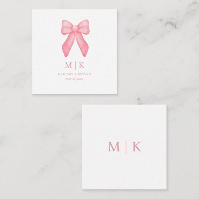 Whimsical Doodle Pink Bow | Wedding Note Card (Front/Back)