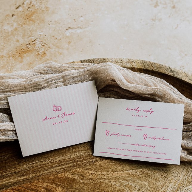 Whimsical Doodle Pink Wedding RSVP Card (Creator Uploaded)
