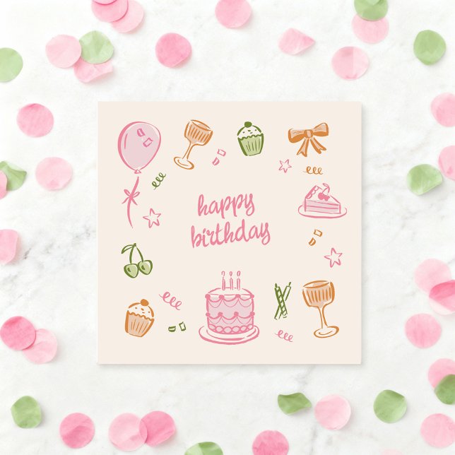 Whimsical Doodle Sketches Happy Birthday Card (Creator Uploaded)