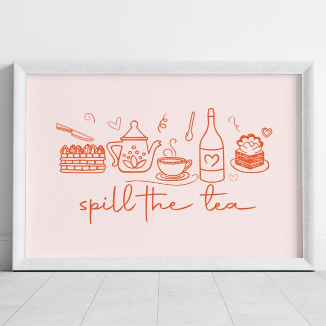 Whimsical Doodle Spill the Tea, Tea Party Kitchen Poster (Creator Uploaded)