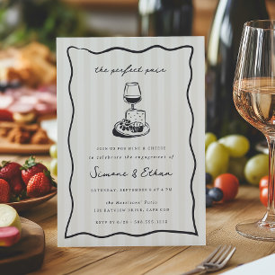 Whimsical Doodle WIne & Cheese Engagement Party Invitation