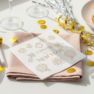 Whimsical Doodles Gold Cheers to New Year Party Napkins