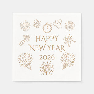 Whimsical Doodles Gold Happy New Year 2026 Napkins