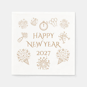 Whimsical Doodles Gold Happy New Year 2027 Napkins