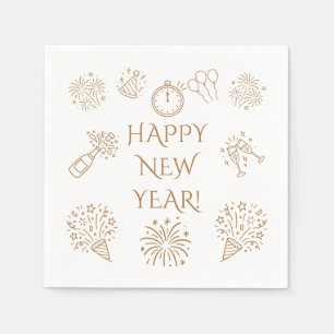 Whimsical Doodles Gold Happy New Year Napkins