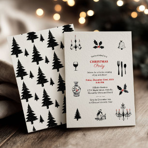 Whimsical Doodles Hand-Drawn Christmas Party Invitation