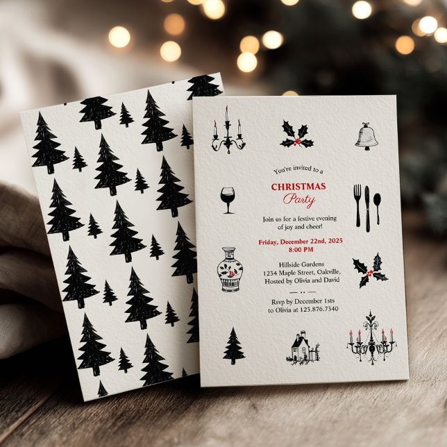 Whimsical Doodles Hand-Drawn Christmas Party  Invitation (Creator Uploaded)