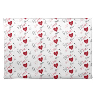 Whimsical Doodles Hand Drawn Valentines Day  Cloth Placemat
