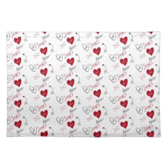 Whimsical Doodles Hand Drawn Valentines Day  Cloth Placemat (Front)