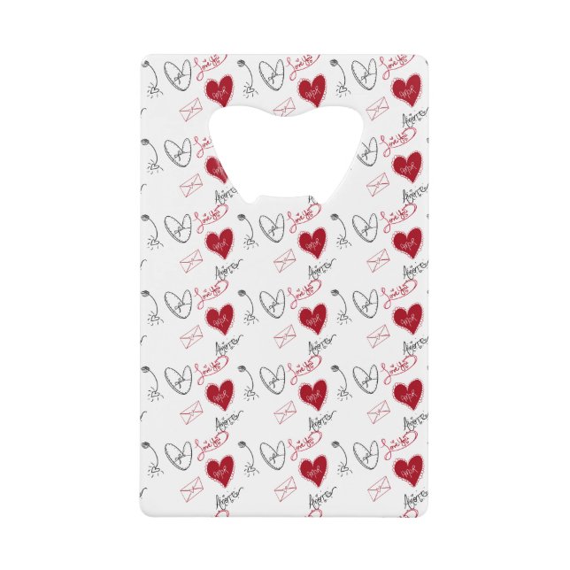 Whimsical Doodles Hand Drawn Valentines Day  Credit Card Bottle Opener (Front)