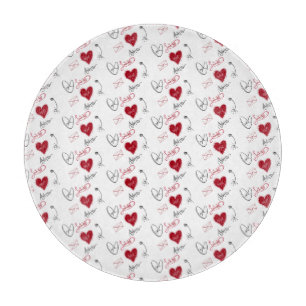 Whimsical Doodles Hand Drawn Valentines Day Cutting Board