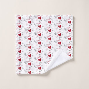 Whimsical Doodles Hand Drawn Valentines Day Wash Cloth