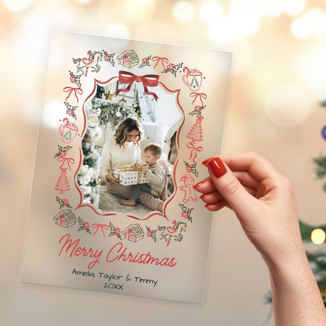 whimsical doodles photo christmas acrylic invitations (Creator Uploaded)