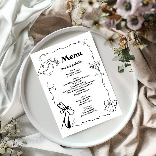 Whimsical Doodles style Hand Drawn Graduation  Menu (Creator Uploaded)