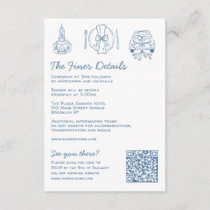 Whimsical Doodles Wedding Details RSVP QR Code Enclosure Card