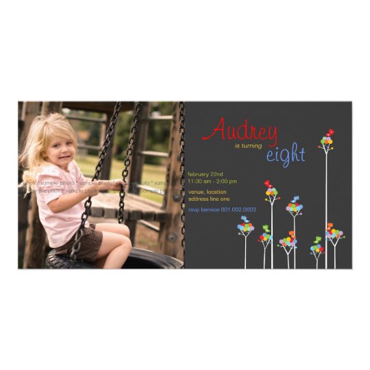 Whimsical Dot Trees Birds Kids 8th Birthday Party Card