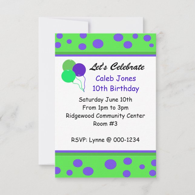 Whimsical Dots and Balloons Birthday Invitation (Front)