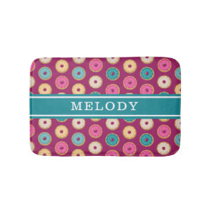 Whimsical Doughnut Pattern on Purple Bath Mat