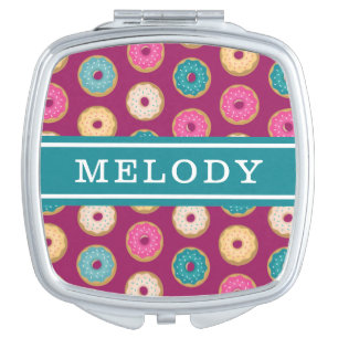 Whimsical Doughnut Pattern on Purple Compact Mirror