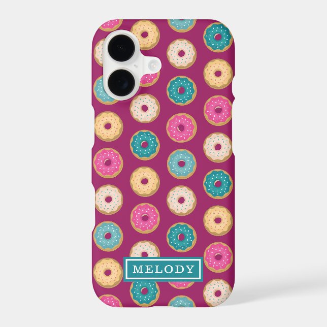 Whimsical Doughnut Pattern on Purple Iphone Case (Back)