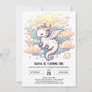 Whimsical Dragon 1st Birthday Invitation