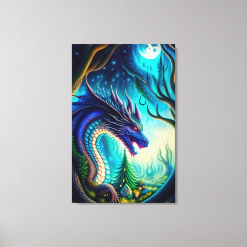 Whimsical Dragon and Moon Canvas Print