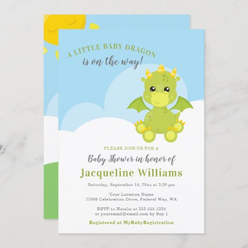Whimsical Dragon Baby Boy Shower Invitation