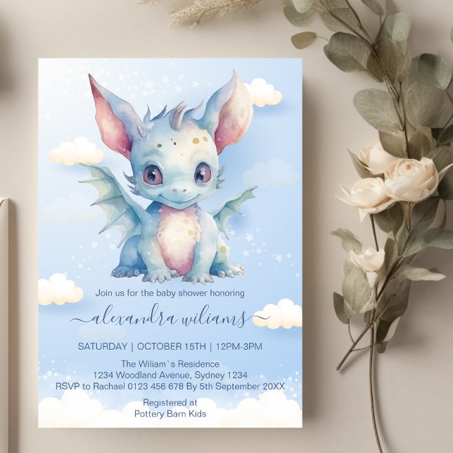 Whimsical Dragon Baby Boy Shower Invitation (Creator Uploaded)