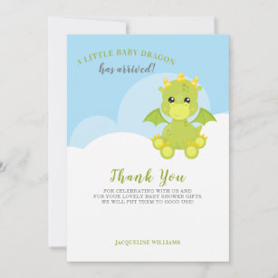 Whimsical Dragon Baby Boy Shower Thank You Card