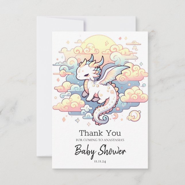 Whimsical Dragon Baby Shower Thank You Card (Front)