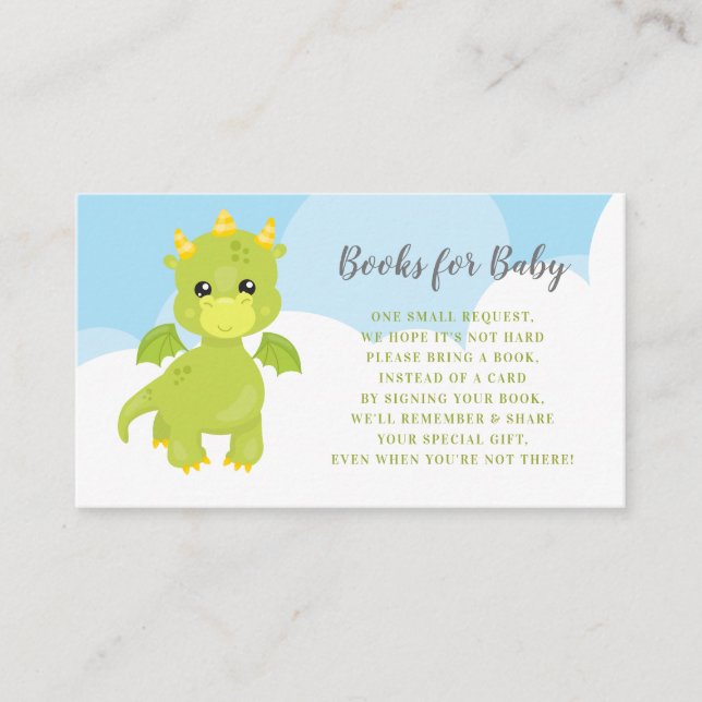 Whimsical Dragon Book Request Shower Enclosure Card (Front)
