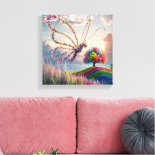 Whimsical Dragon Butterfly in Bloom: Intricate Canvas Print