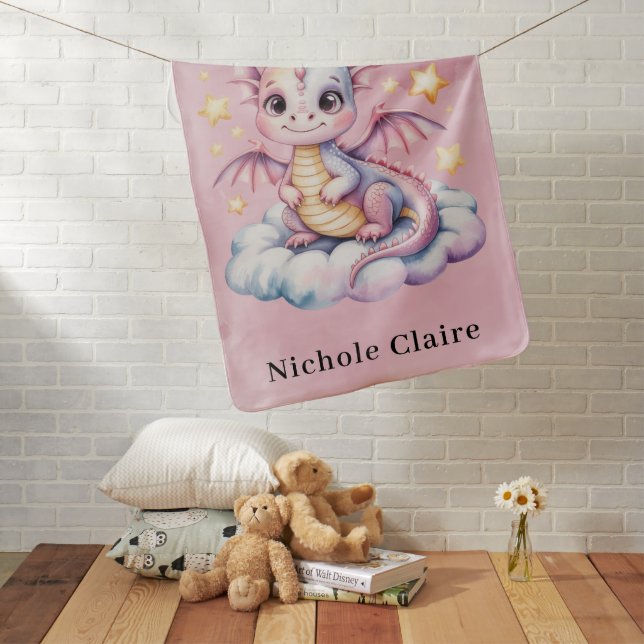 Whimsical Dragon On A Cloud Baby Shower Gift Blanket (In Situ)