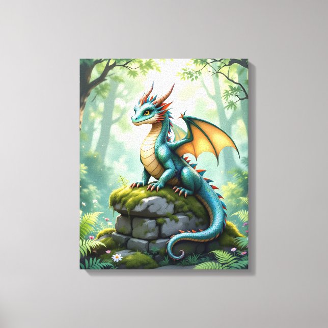 Whimsical Dragon on Ancient Stone Canvas Print (Front)