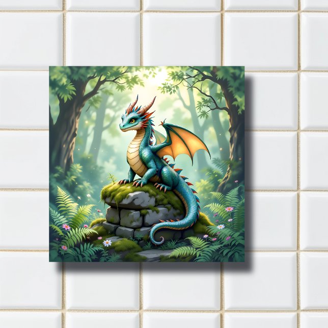Whimsical Dragon on Ancient Stone Ceramic Tile (Creator Uploaded)
