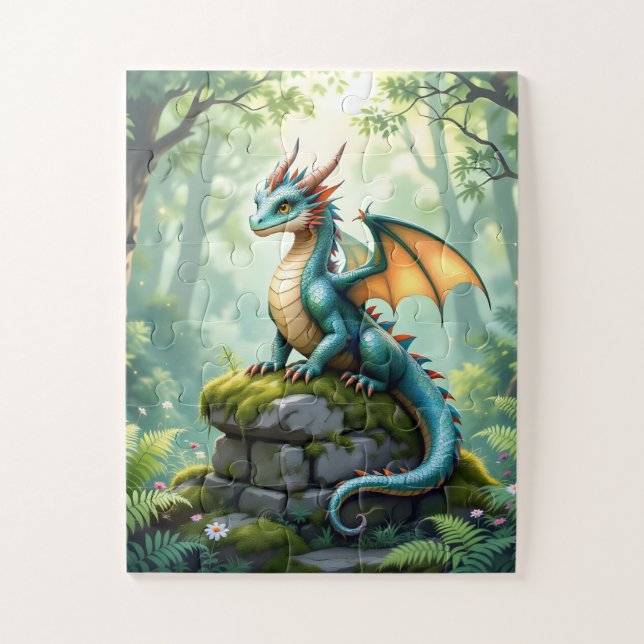 Whimsical Dragon on Ancient Stone Jigsaw Puzzle (Vertical)
