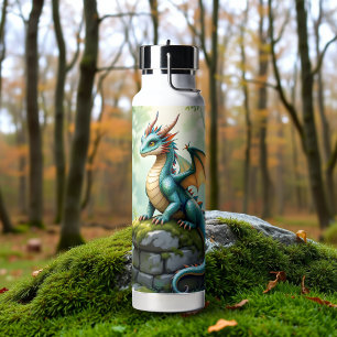 Whimsical Dragon on Ancient Stone Water Bottle