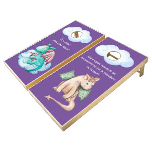 Whimsical Dragon Purple Fantasy Baby Shower Cornhole Set