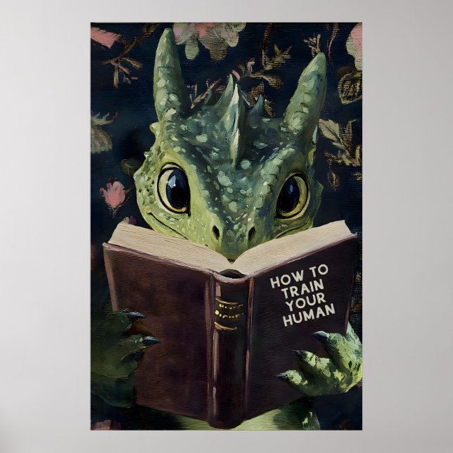 Whimsical Dragon Reading Train Your Human Book Poster (Front)