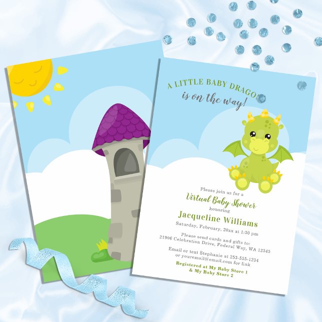 Whimsical Dragon Virtual Baby Boy Shower Invitation (Whimsical Dragon Virtual Baby Boy Shower Virtual Invitation)