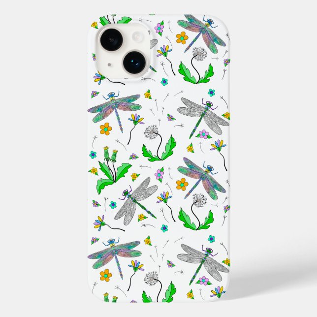 Whimsical Dragonflies and Dandelions Hand Drawn Case-Mate iPhone Case (Back)