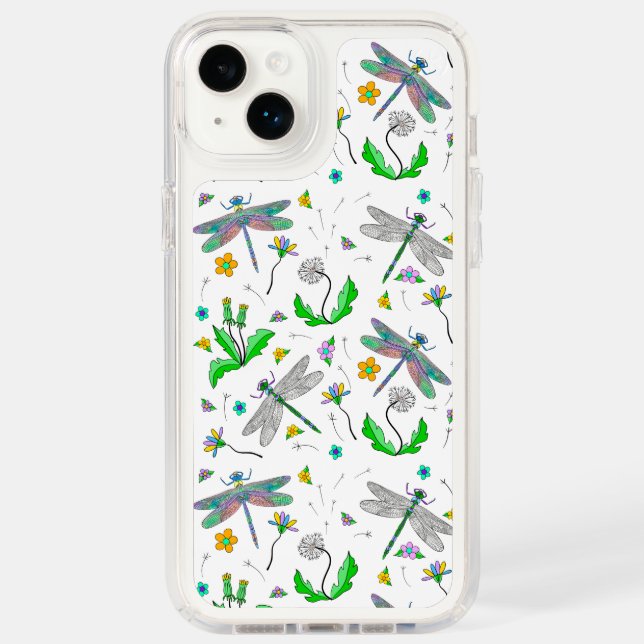 Whimsical Dragonflies and Dandelions Hand Drawn Speck iPhone Case (Front)