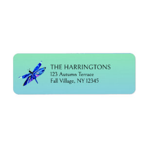 Whimsical Dragonfly Blue Green Return Address Label
