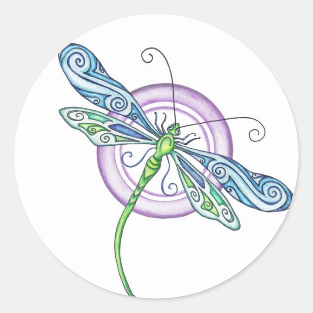 Whimsical Dragonfly Classic Round Sticker (Front)