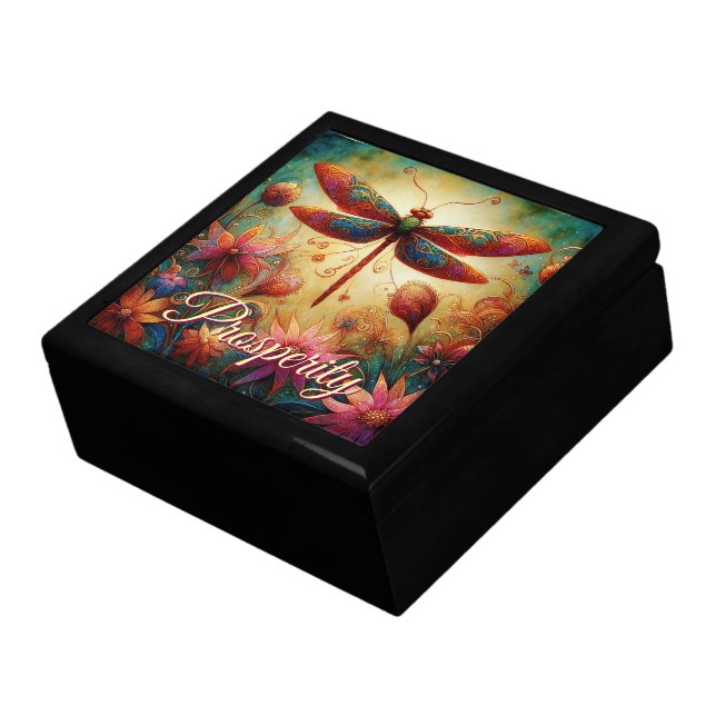 Whimsical Dragonfly Floral Abstract Art Prosperity Gift Box (Side)