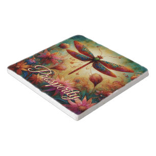 Whimsical Dragonfly Floral Abstract Art Prosperity Trivet