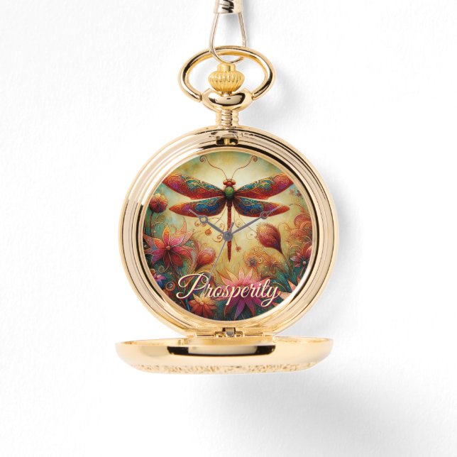 Whimsical Dragonfly Floral Abstract Art Prosperity Watch (Front)